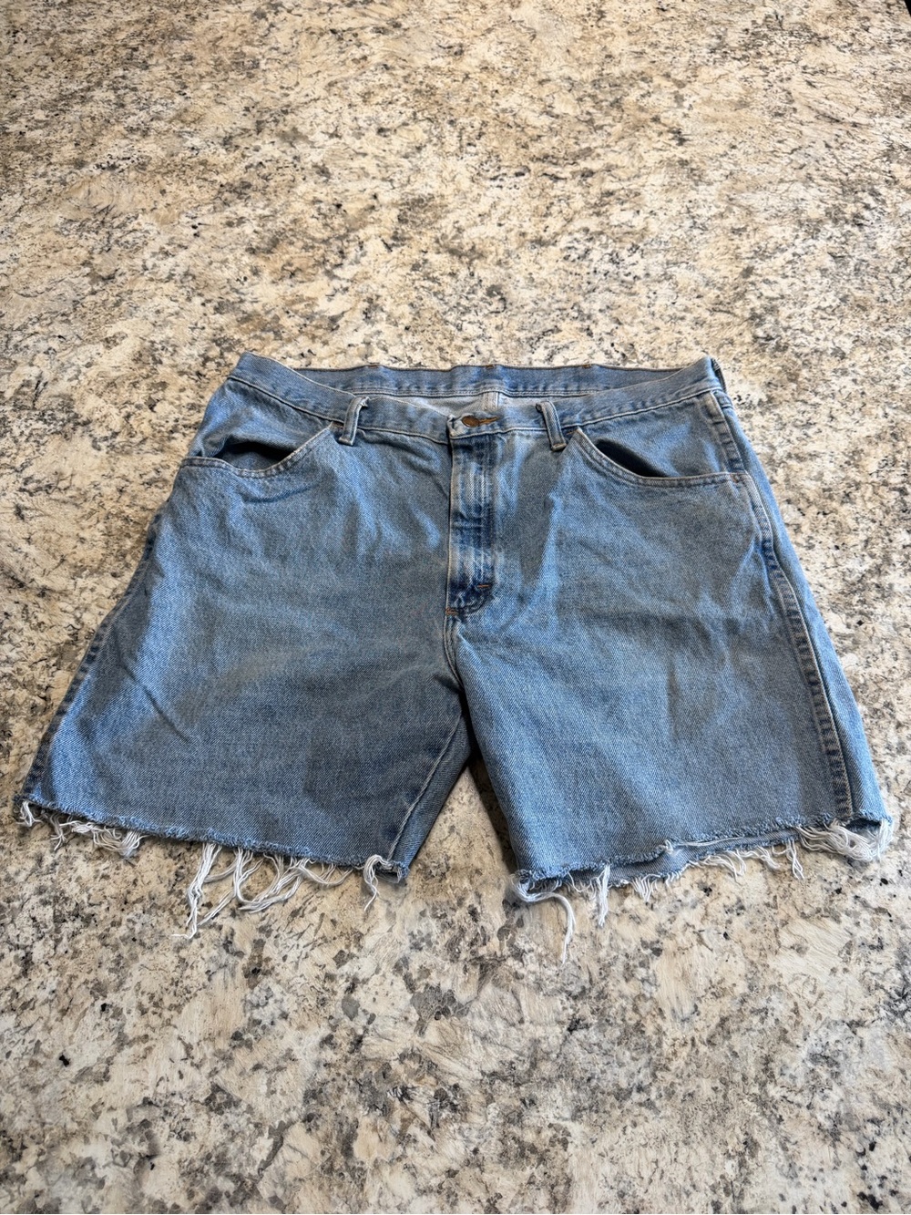 Baggy Rustler Light Blue Frayed Denim Shorts